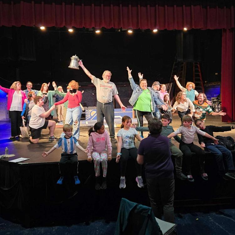 Pictured is cast of Ebenezer practicing a scene on stage